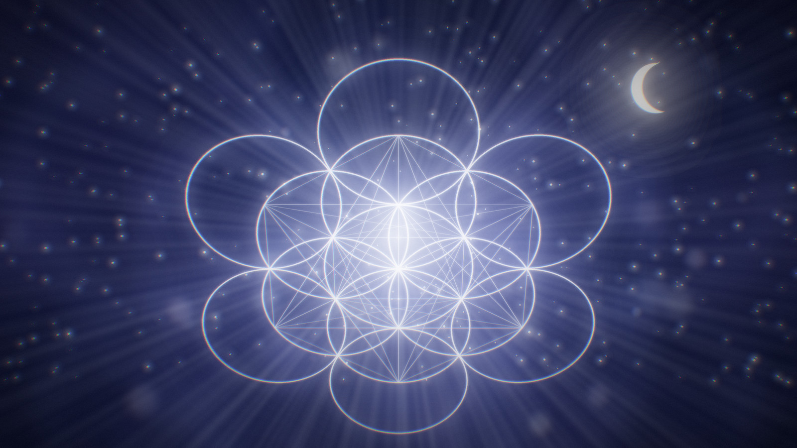 Cubo di Metatron in argento su indaco con la luna: il visual dei cerchi e dei weekend energetici della Masseria Montanari nel Salento